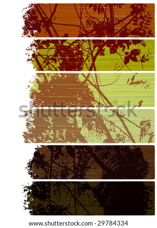blossom branches on orange green and brown wood slat  banner set isolated