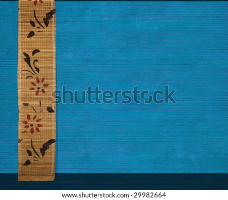 flower bamboo banner on blue ribbed wood background