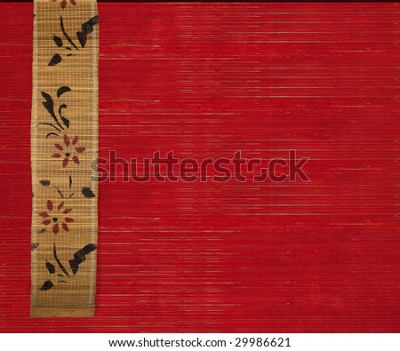 flower bamboo banner on red ribbed wood background