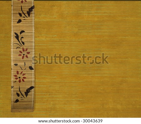 flower bamboo banner on yellow ribbed wood background