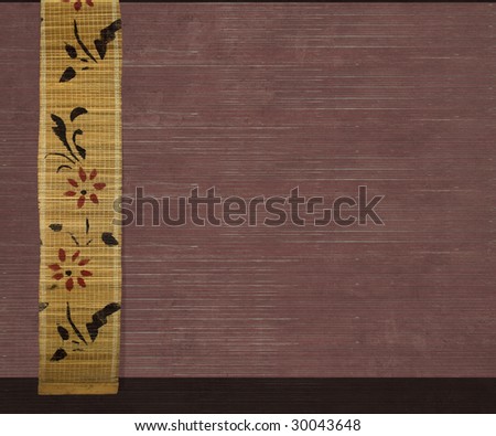 flower bamboo banner on aubergine ribbed wood background