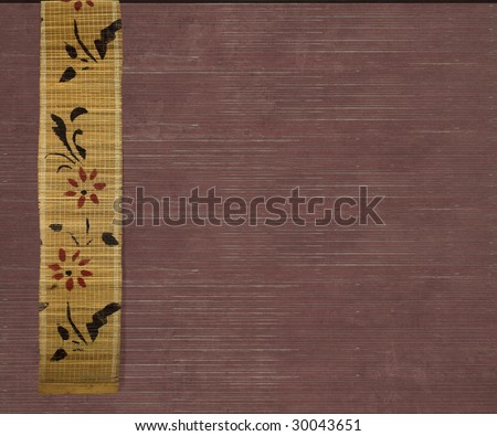 flower bamboo banner on aubergine ribbed wood background
