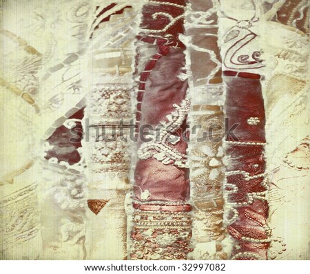 watercolor embroidered silks on antique paper
