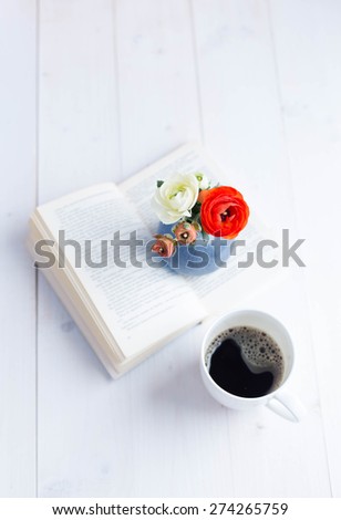 book & flowers & coffee