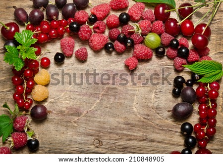 Fruit frame on a wooden table