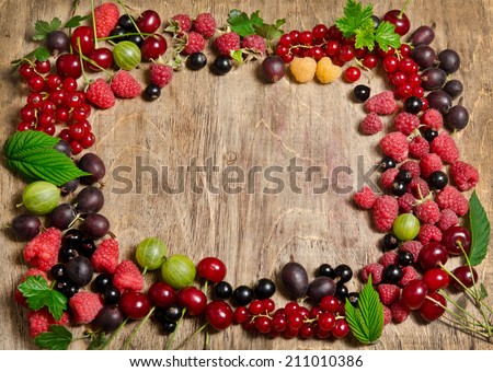 Fruit frame on a wooden table