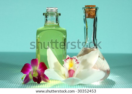 Bottle of soap and aroma oil.