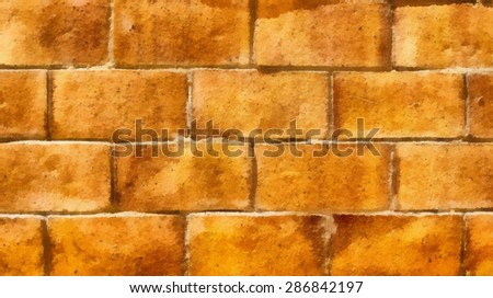 Wall of yellow bricks. Background. Digital imitation of drawing.