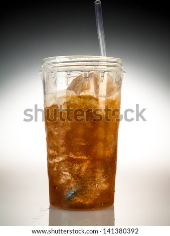 Still Life of Frozen Beverage with Straw in Plastic Bottle