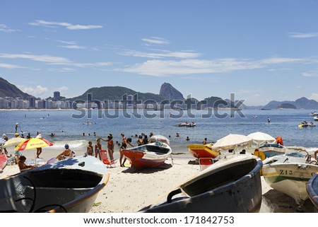 RIO DE JANEIRO - CIRCA JAN 2014:People on the Beach in Rio de Janeiro: January 2014