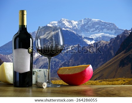 Argentine wine and cheese Aconcagua mountain in the background.