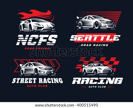 Sport cars logo illustration on dark background. Drag racing.