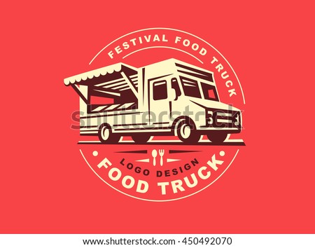 Round logo of food truck, the logos have a retro look