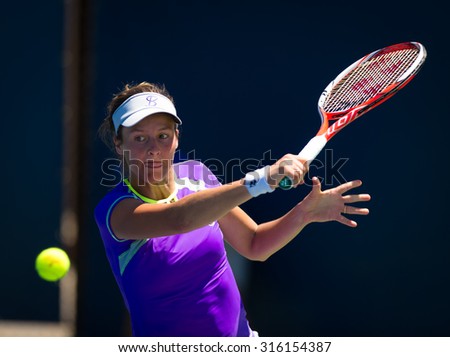 STANFORD, UNITED STATES - AUGUST 3 :  Tatjana Maria in action at the 2015 Bank of the West Classic WTA Premier tennis tournament