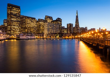 San Francisco skyline from Pier 7 at dusk.