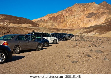 Parked Cars at Artist\'s Palette in Death Valley National Park