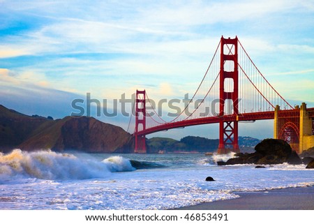 golden gate bridge sunset. stock photo : Golden Gate