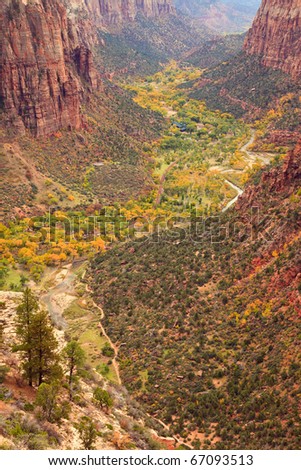 The inside of Zion Canyon National Park, seen from Angels Landing.