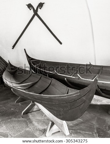 OSLO, NORWAY - JULY, 7: Viking longboat in the Viking museum on July 7, 2015 in Oslo, Norway.