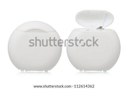 Dental floss plastic case closed and open isolated