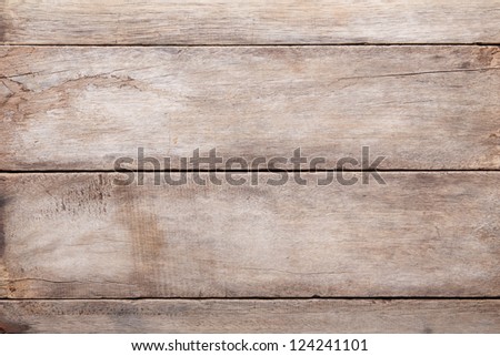 Weathered wooden table background, top view