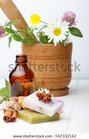 Natural different handmade soap with herbs