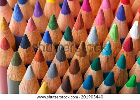Color pencils background, selective focus