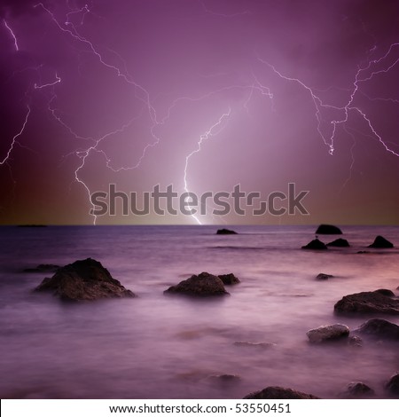 Lightning over sea