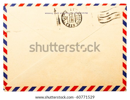 vintage envelope back side with russian meter stamps isolated on white