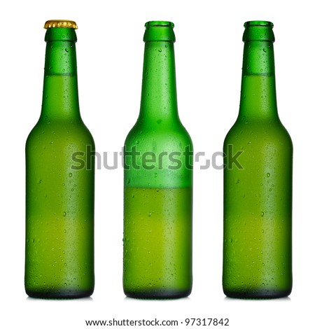 Beer bottle closed, half-full and opened