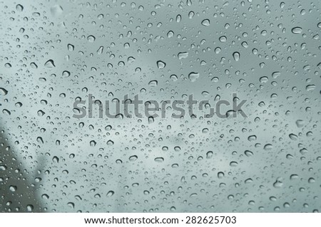 raindrop at window that show blur sky  shoot from car