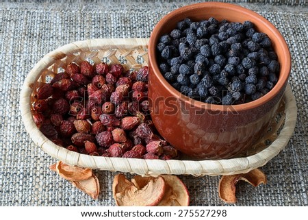 dried berry fruits roses and blueberries