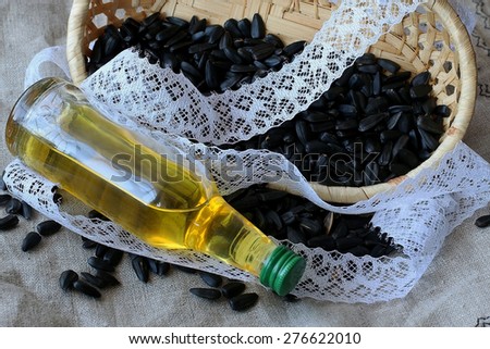 sunflower seeds wicker basket on linen background