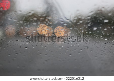 view from the car in the rain