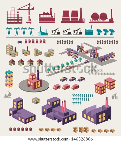 Isometric set of graphics for information on a yellow Isometric set of graphics for information on a yellow