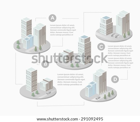 Infographics with isometric houses and urban landscape