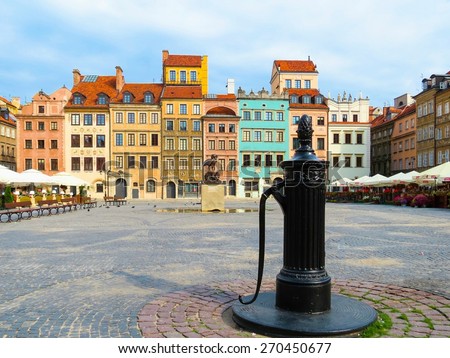 Marketplace square and colorful houses in Old Town, Warsaw, Poland