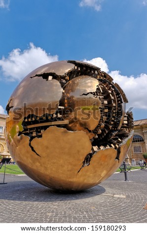 Vatican - September 18: The Sphere Within A Sphere, A Bronze Sculpture By Italian Sculptor Arnaldo Pomodoro In The Courtyard Of Vatican Museum On September 18, 2012 In Vatican.