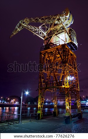 Crane. Night view of Puerto Madero, touristic destination in Buenos Aires, Argentina