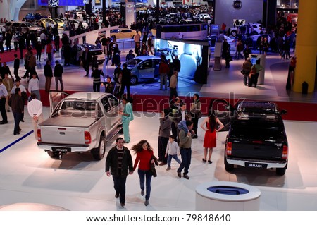 BUENOS AIRES, ARGENTINA - JUNE 21: Toyota Stand in the Salon del Automovil. Every two years the public can meet the new production and concept cars. June 21, 2011 in Buenos Aires, ARGENTINA