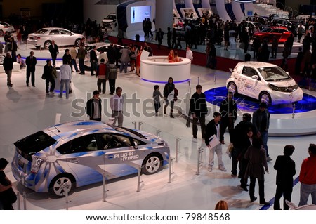BUENOS AIRES, ARGENTINA - JUNE 21: Toyota Stand in the Salon del Automovil. Every two years the public can meet the new production and concept cars. June 21, 2011 in Buenos Aires, ARGENTINA