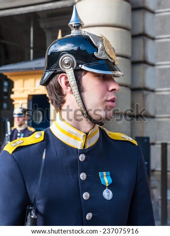 STOCKHOLM, SWEDEN - JULY 28: Royal Guard at the Royal Palace ?hanging of the guard carries July 28, 2010 in Stockholm, Sweden.
