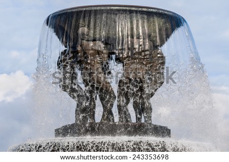 Oslo, Norway - July 30, 2010: This bronze fountain located in Vigeland\'s sculpture arrangement also called Vigeland park, Oslo, Norway, at July 30, 2010. Sculptor worked 37 years on its creation.