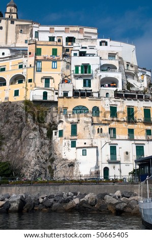 Houses in Amalfi coast in the Tyrrhenian Sea in Italy
