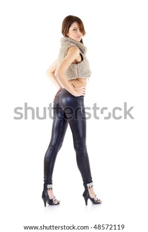 stock photo Portrait of sexy slim girl wearing leather pants