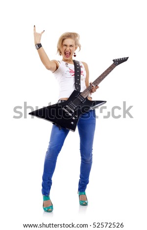 stock photo passionate woman guitarist playing the guitar and making a 