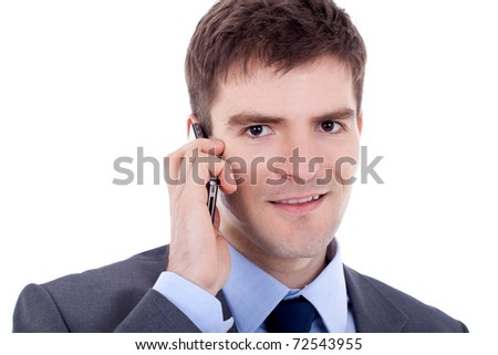 Portrait of a self-assured business man on phone isolated on a white background