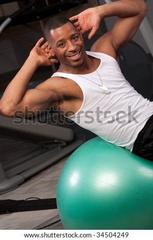 a man works out in a gym