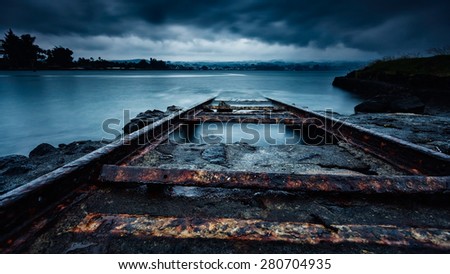 Old Rails in Hilo Bay from Abandoned Dry Dock