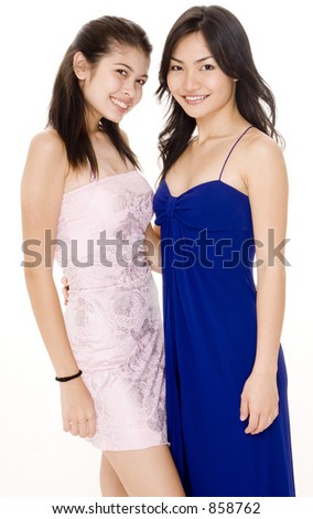 Two asian women in evening wear